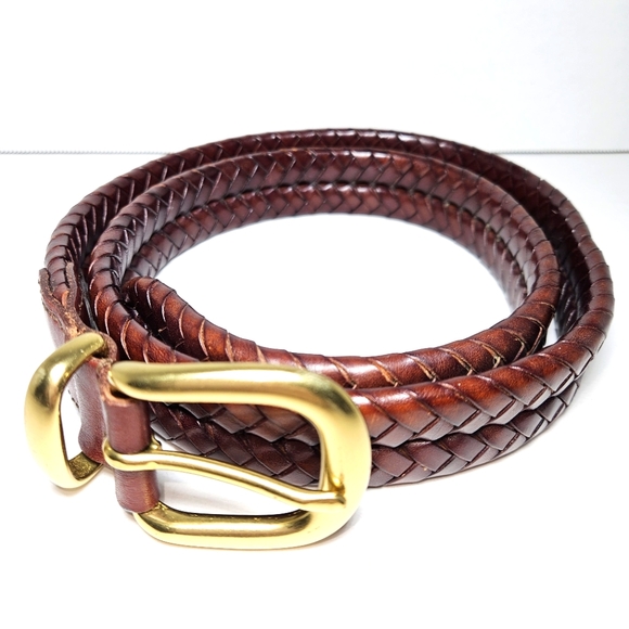 Vintage COACH Brown Braided Leather Belt w/ Brass Buckle #5922 - Mens Sz 34 - Picture 1 of 7